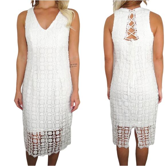 Bisou Bisou White Lace V-Neck Lace Up Formal Mini Dress Size 8 - Picture 1 of 9